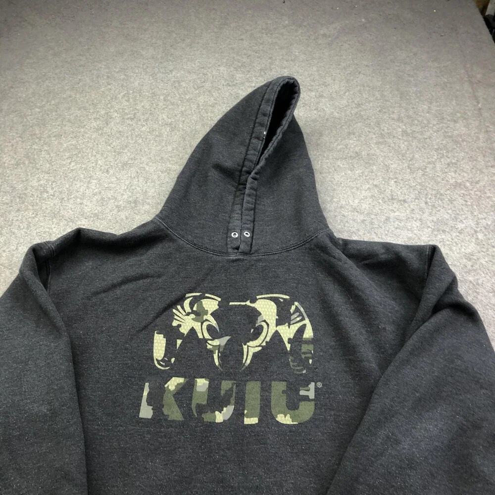 KUIU Hoodie Mens 2XL Gray Pullover Fleece Sweatshirt Camo Ram Logo Outdoor